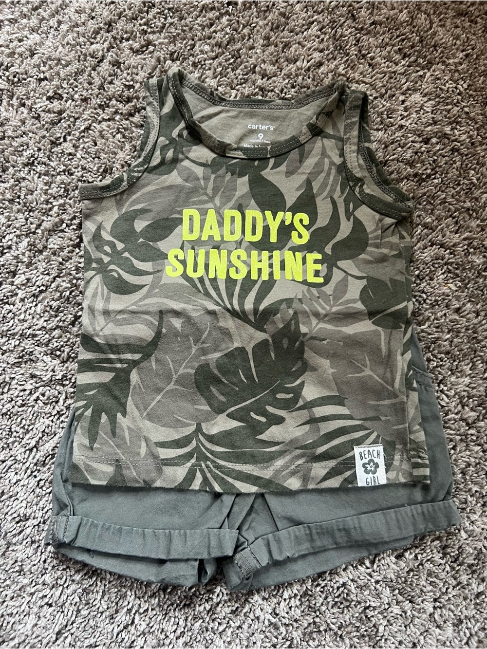 Carter's Green Camo Tank Top with Neon Yellow 'Daddy's Sunshine'